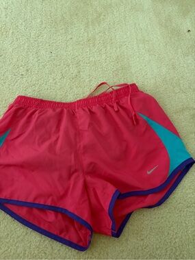 Nike Women's Hot Pink Running Shorts with Teal Panels